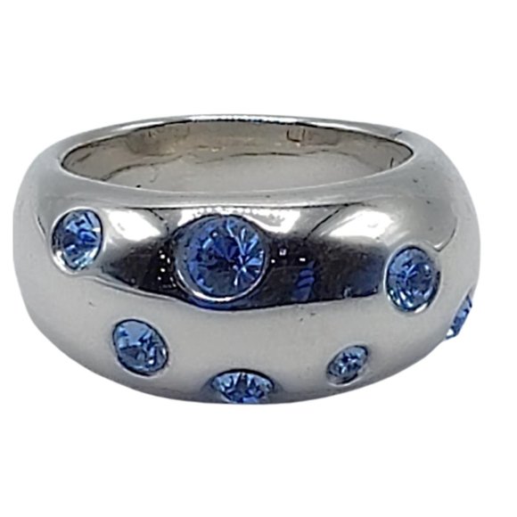 Pre-owned YSL YVES SAINT LAURENT Sterling Silver and Blue crystals ring.-7.5 - Picture 1 of 9
